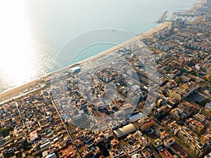 Aerial view of Badalona on Mediterranean coast