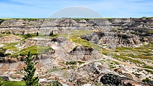 Aerial view of the badlands of Horseshoe Canyon, near Drumheller, Canada