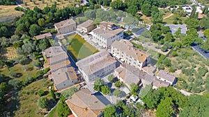 Aerial view of Bagno Vignoni in Tuscany. Bagno Vignoni is a ther