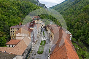 Aerial view of Baile Herculane - Thermal resort in Romania, gorgeous Austro-Hungarian Imperial Baths