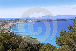 Aerial view balearic island Ibiza horizon