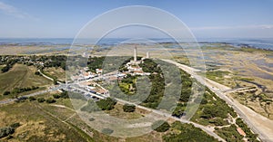 Aerial view of Baleines lighthouse at low tide