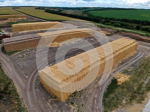 Aerial view of bales of straw