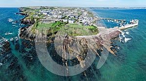 Aerial view of Ballycotton, a coastal fishing village in County Cork, Ireland