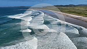 Aerial view of Ballyliffin Beach Strand on the Atlantic Ocean in Co Donegal Ireland