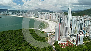 Aerial view of Balneario Camboriu city in Brazil with beach and ocean