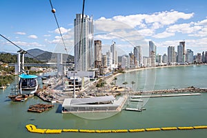 Aerial view of Balneario Camboriu city and Cable cars - Balneario Camboriu, Santa Catarina, Brazil