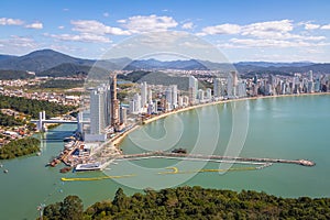 Aerial view of Balneario Camboriu city and Cable cars - Balneario Camboriu, Santa Catarina, Brazil photo