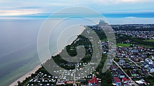 Aerial view of Baltic sea beach in Wladyslawowo, Poland