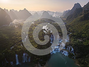 Aerial view of Ban Gioc-Detian Falls in Northern Vietnam.