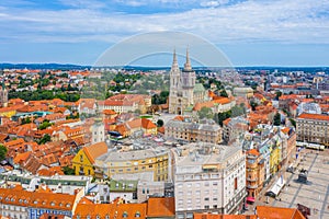 Aerial view of Ban Jelacic square in Zagreb, Croatia