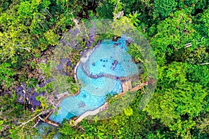 Aerial view of Ban Nam Rad watershed forest in Surat Thani, Thailand.