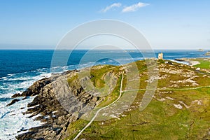 Aerial view of Banba\'s Crown, iconic gem of Malin Head, Ireland\'s northernmost point, famous Wild Atlantic Way