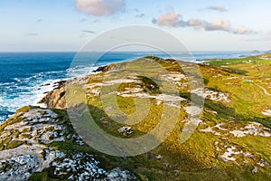 Aerial view of Banba\'s Crown, iconic gem of Malin Head, Ireland\'s northernmost point, famous Wild Atlantic Way