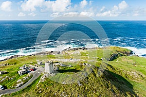 Aerial view of Banba\'s Crown, iconic gem of Malin Head, Ireland\'s northernmost point, famous Wild Atlantic Way