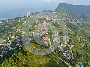 Aerial view of Bandipur from Thani mai temple hill. Nepal.