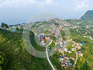 Aerial view of Bandipur from Thani mai temple hill. Nepal.