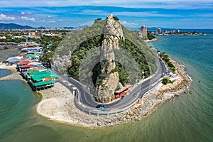 Aerial view of Bang Saen Kao Sam Muk hill viewpoint, near Pattaya, Chonburi, Thailand