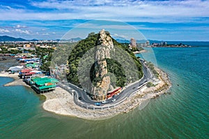 Aerial view of Bang Saen Kao Sam Muk hill viewpoint, near Pattaya, Chonburi, Thailand