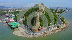 Aerial view of Bang Saen Kao Sam Muk hill viewpoint, near Pattaya, Chonburi, Thailand