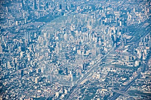 Aerial view of Bangkok from the aircraft, Thailand