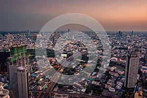 Aerial view of Bangkok capital city at sunset