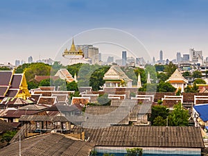 Aerial view of Bangkok city with Wat Saket temple ,Thailand