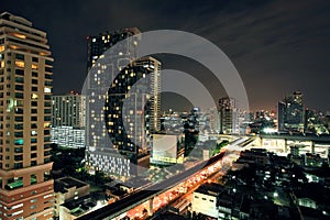 Aerial view of Bangkok downtown at Night