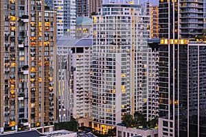 Aerial view of Bangkok modern office buildings, condominium in Bangkok city downtown with sunset sky , Bangkok