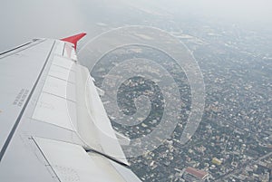Aerial view of Bangkok from a plane.