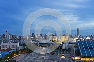 Aerial view of Bangkok skyline cityscape at twilight