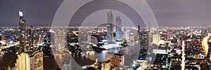 Aerial view Bangkok skyline metropolis And River twilight sunset in Asia Thailand