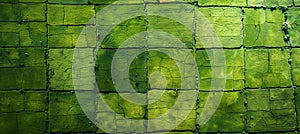 Aerial view banner of vibrant cultivated farmland fields in european countryside village