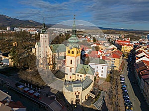 Aerial view of Banska Bystrica city castle during winter