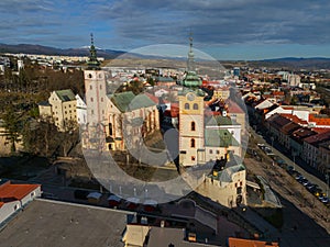 Aerial view of Banska Bystrica city castle during winter