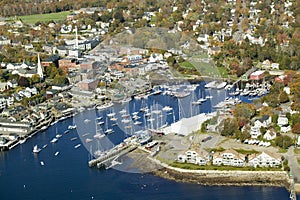 Aerial view of Bar Harbor in autumn, Maine