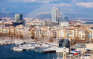 Aerial view of Barcelona city from Port