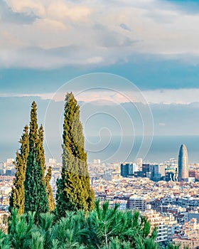 Aerial View Barcelona City, Spain