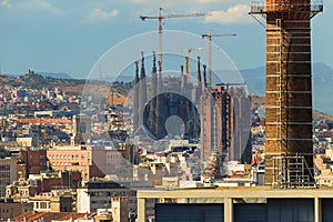 Aerial view of Barcelona city Spain.