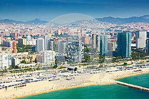 Aerial view of Barcelona from Mediterranean coast