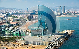 Aerial view of Barcelona from Mediterranean sea