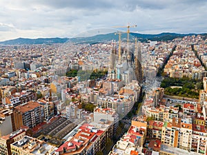 Aerial view of Barcelona with Sagrada Familia