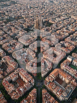 Barcelona street aerial view with beautiful patterns photo