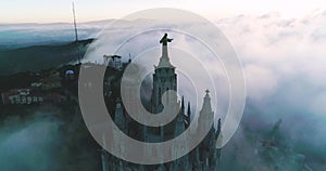 Aerial view Barcelona Talaia Temple of the Sacred Heart of Jesus Temple Tibidabo