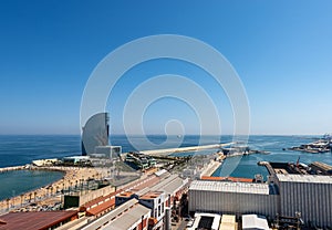 Aerial view of Barceloneta Beach - Barcelona Spain