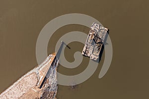 Aerial view of a barge