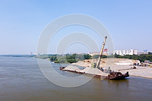 Aerial view:Barge with cargo