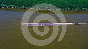 Aerial view of barge on Danube river
