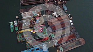 Aerial view of Barge  and flat-bottomed boat