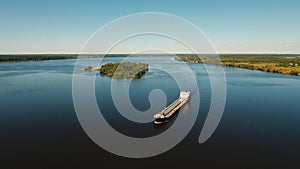 Aerial view:Barge on the river.